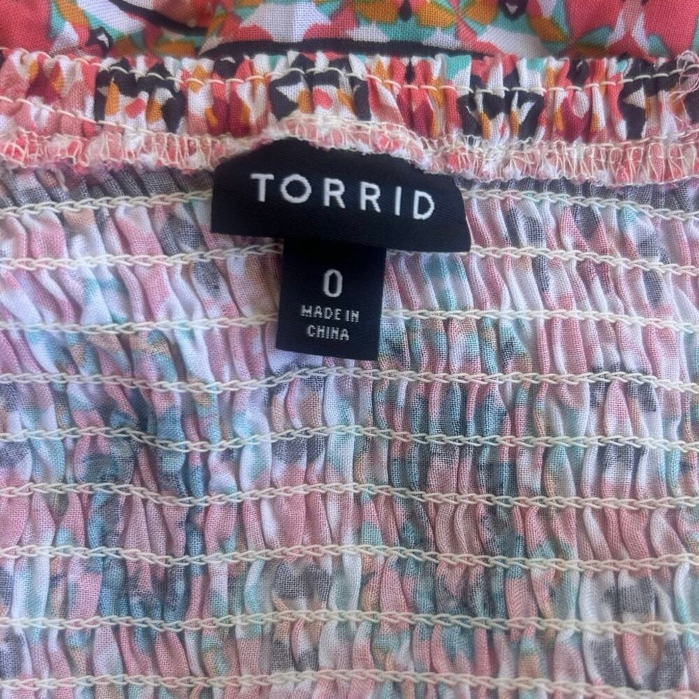 Torrid Off Shoulder Boho Floral Peasant Dress Pink Bell Sleeve Size 0 Large - Picture 5 of 5